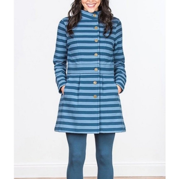 Matilda Jane Blue Striped Fall Breeze Pea Coat Medium - Picture 1 of 10